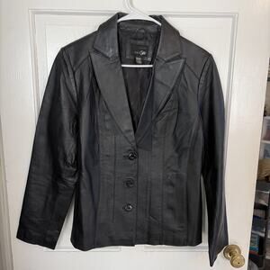 East 5th Women's Classic Slim Fit Blazer Black Leather Collared Button Jacket M